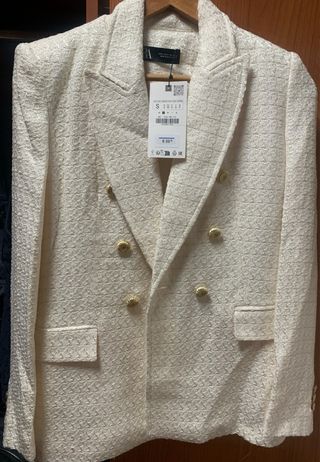 Blazer Zara Doppio Petto Bianco Oro
