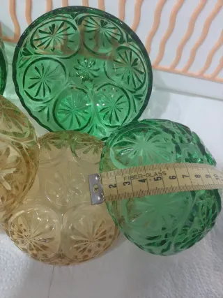 Cuencos vintage vidrio relieve verde y amarillo