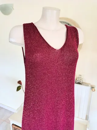 Vestido italiano burdeos hilo dorado