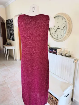 Vestido italiano burdeos hilo dorado