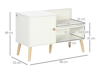 Banco zapatero con asiento y estante.