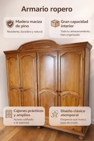 Armario ropero madera maciza de pino
