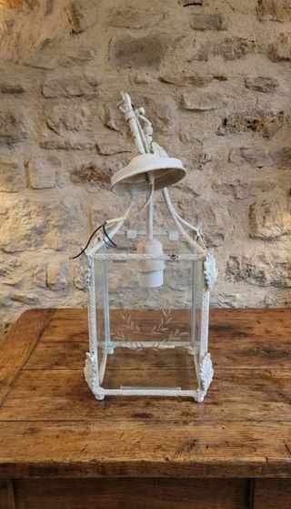 Farol de forja y cristal para techo