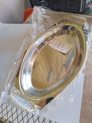 Vassoio pesciera acciaio inox/oro vintage