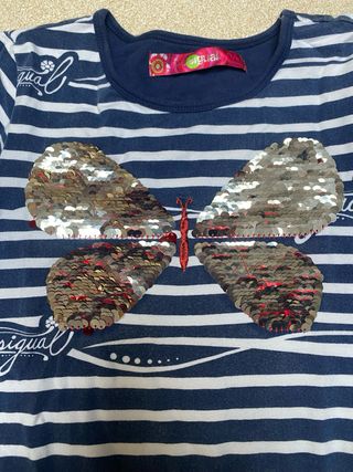 Vestido Desigual rayas y mariposa lentejuelas