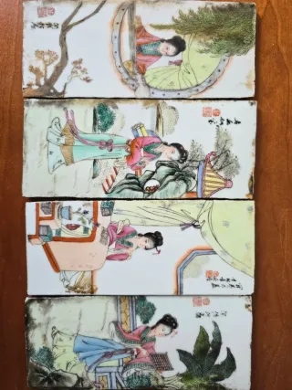 4 azulejos antiguos chinos 4 bellezas