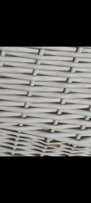 Cesta mimbre y tela beige/blanca saco