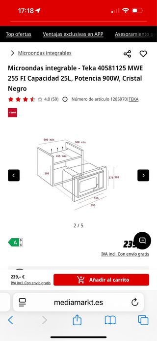 Microondas integrable Teka MWE 255 FI