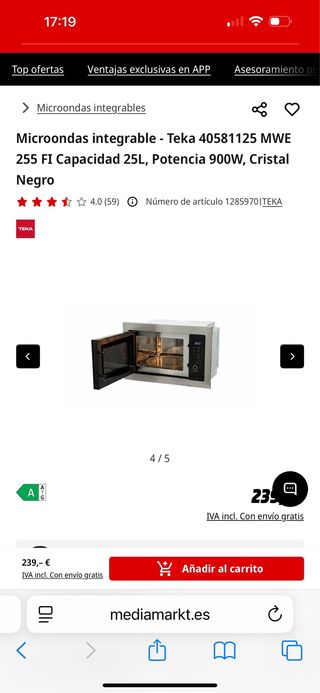 Microondas integrable Teka MWE 255 FI