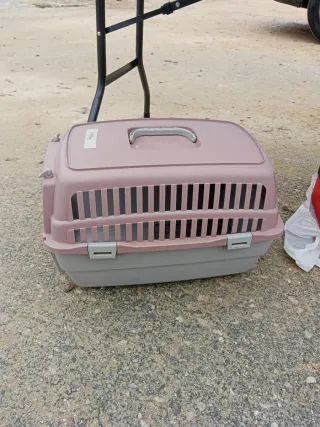 Transportín para mascotas rosa y gris