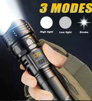 Linterna LED potente con pantalla digital