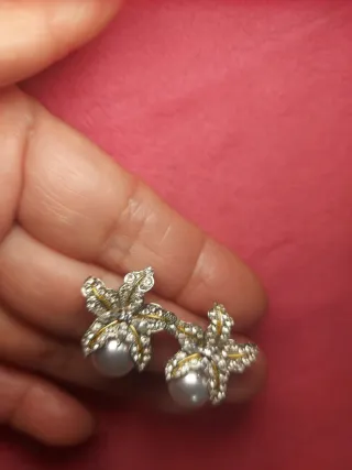 Pendientes Flor Perla y Circonitas