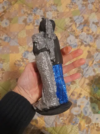 Statua Sposi Glitterata Nera e Argento