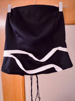 Vestido fiesta satén negro y blanco