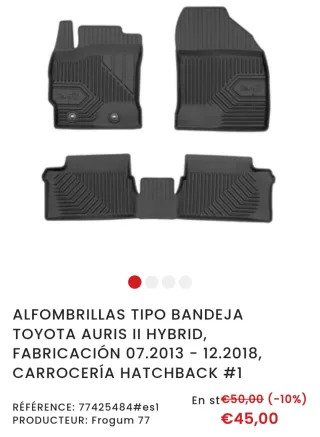 Alfombrilla Bandeja Coche Negra Toyota auris