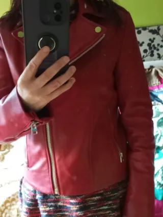 Cazadora Piel MNG Roja Talla XS