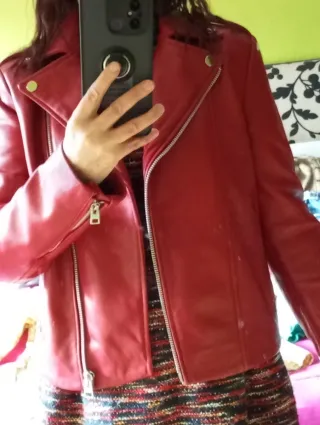 Cazadora Piel MNG Roja Talla XS