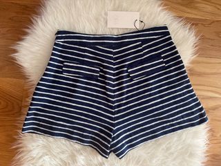 Zara Bermuda Azul Rayas Lino Talla M con Etiqueta