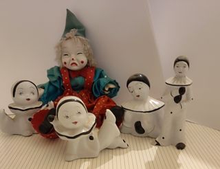 Conjunto figuras payaso y muñeco vintage