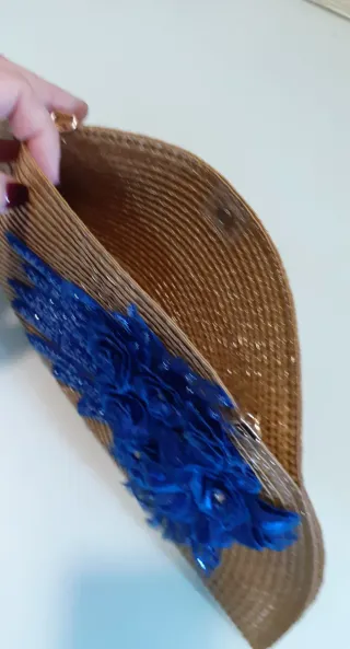 Bolso fiesta paja dorado y azul