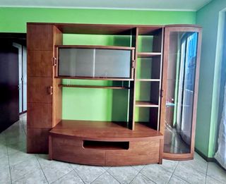 Parete soggiorno mobile TV legno e vetro