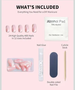 24 Uñas Postizas Francesas Cortas Cuadradas