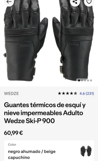 Guantes Ski piel Wedze P-900 Talla 2XL Negro