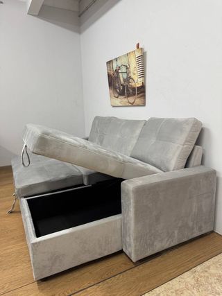 Sofá Cama Gris Terciopelo ¡A ESTRENAR! Oferta