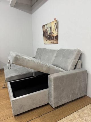 Sofá Cama Terciopelo Gris Confort NUEVO