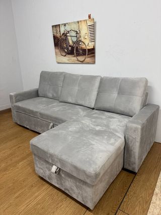 Sofá Cama Gris Nórdico Terciopelo ¡NUEVO!