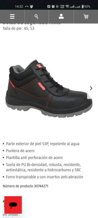 Zapatos de seguridad ANKO Talla 44