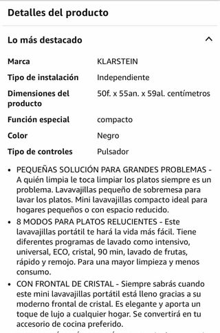 Lavavajillas Klarstein Amazonia 8 Negro