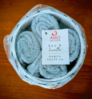 Set 4 Lavette Bagno Grigie con Cestino