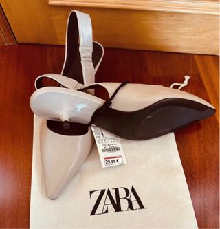 Zapatos Zara destalonados tacón bajo kitten beige
