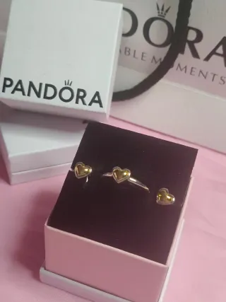 Conjunto Pandora Anillo y Pendientes Corazón