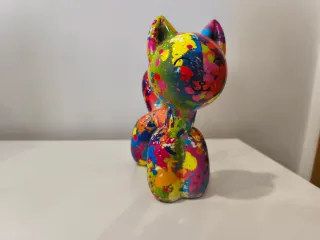 Escultura Gato Pop Art Multicolor - NOVO