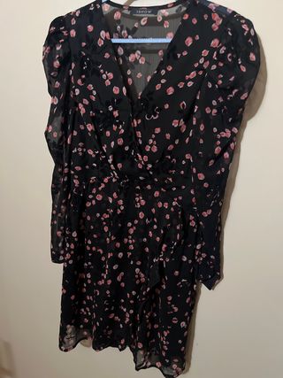Vestido IShow Negro con Estampado Floral Rosa