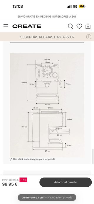 Cafetera Create Blanco roto