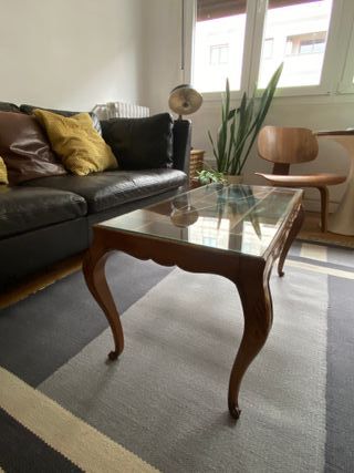 Mesa baja vintage madera y cristal