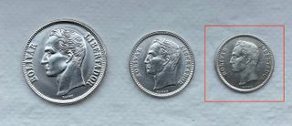 ºoO 25 céntimos 1954 - plata - Venezuela