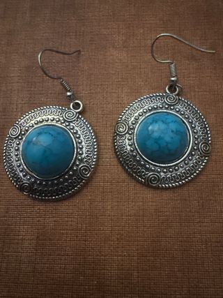 Pendientes Tibetanos Turquesa Plateado