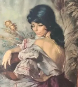 Cuadro antiguo mujer con marco dorado