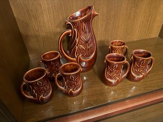 Juego Jarra y Tazas Vintage Cerámica