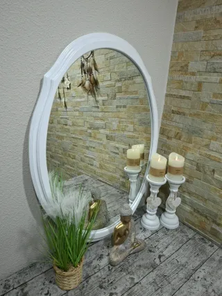 Espejo ovalado madera blanco.