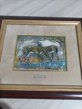 Quadro in argento con cervi
