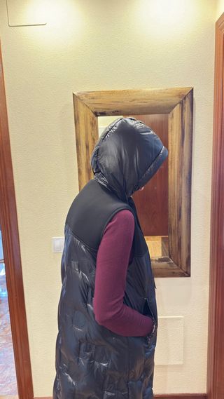 Chaleco Largo Plumas Negro