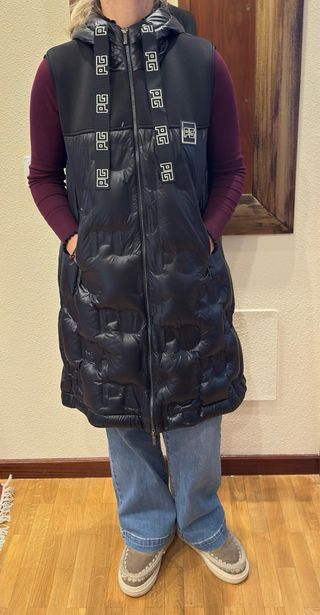 Chaleco Largo Plumas Negro