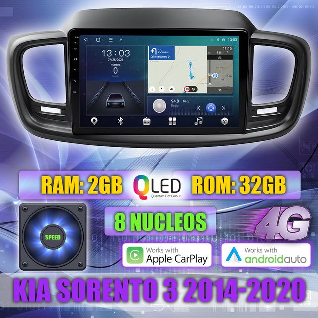 PANTALLA GPS KIA SORENTO 3 2014-2020 CARPLAY 4G