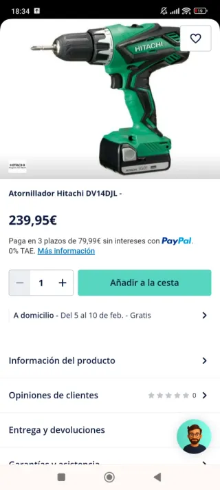 Atornillador Hitachi 18V con Batería y Cargador
