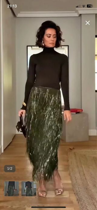 Falda Zara Lentejuelas Flecos Edición Limitada